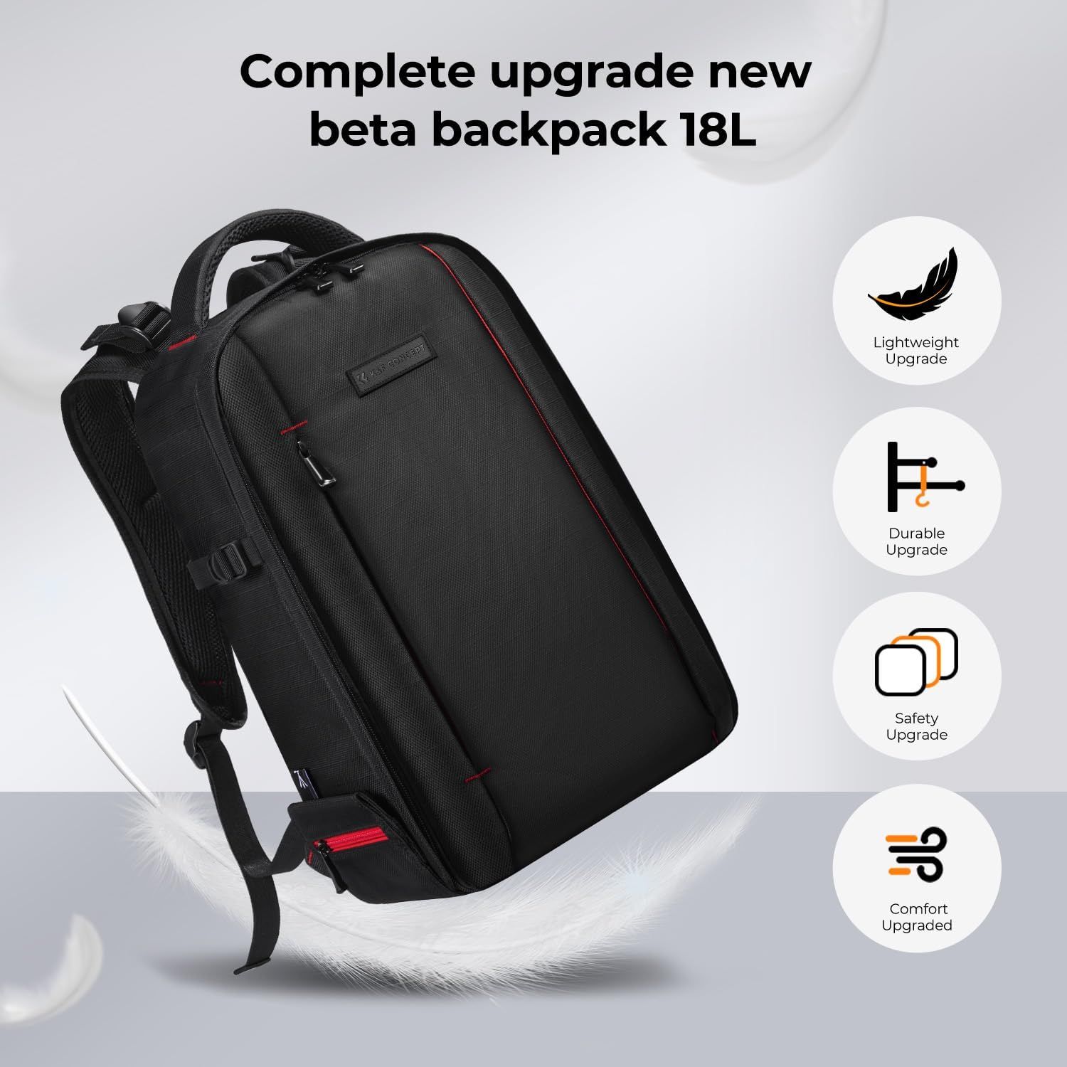 18L Waterproof-Resistant Photography Bag with Laptop Compartment, Black &amp; Red
