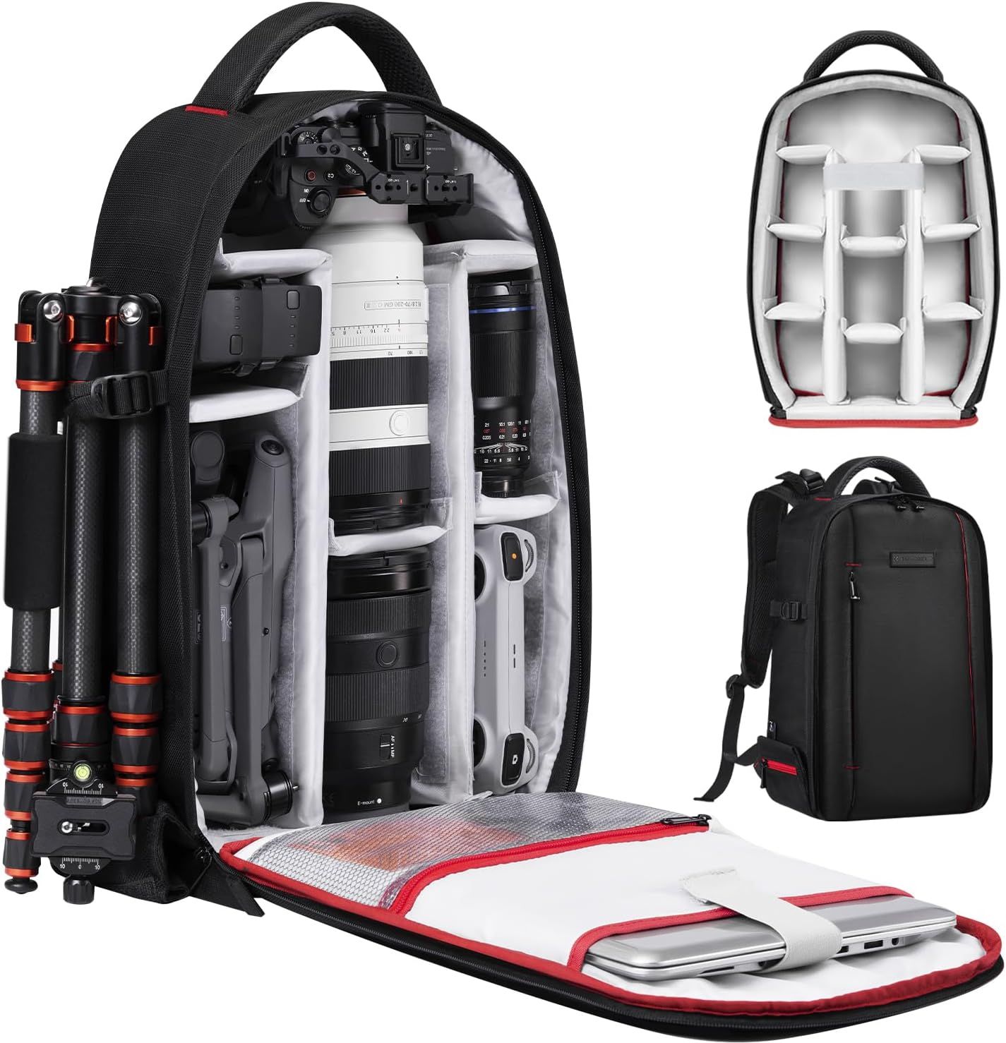 18L Waterproof-Resistant Photography Bag with Laptop Compartment, Black &amp; Red
