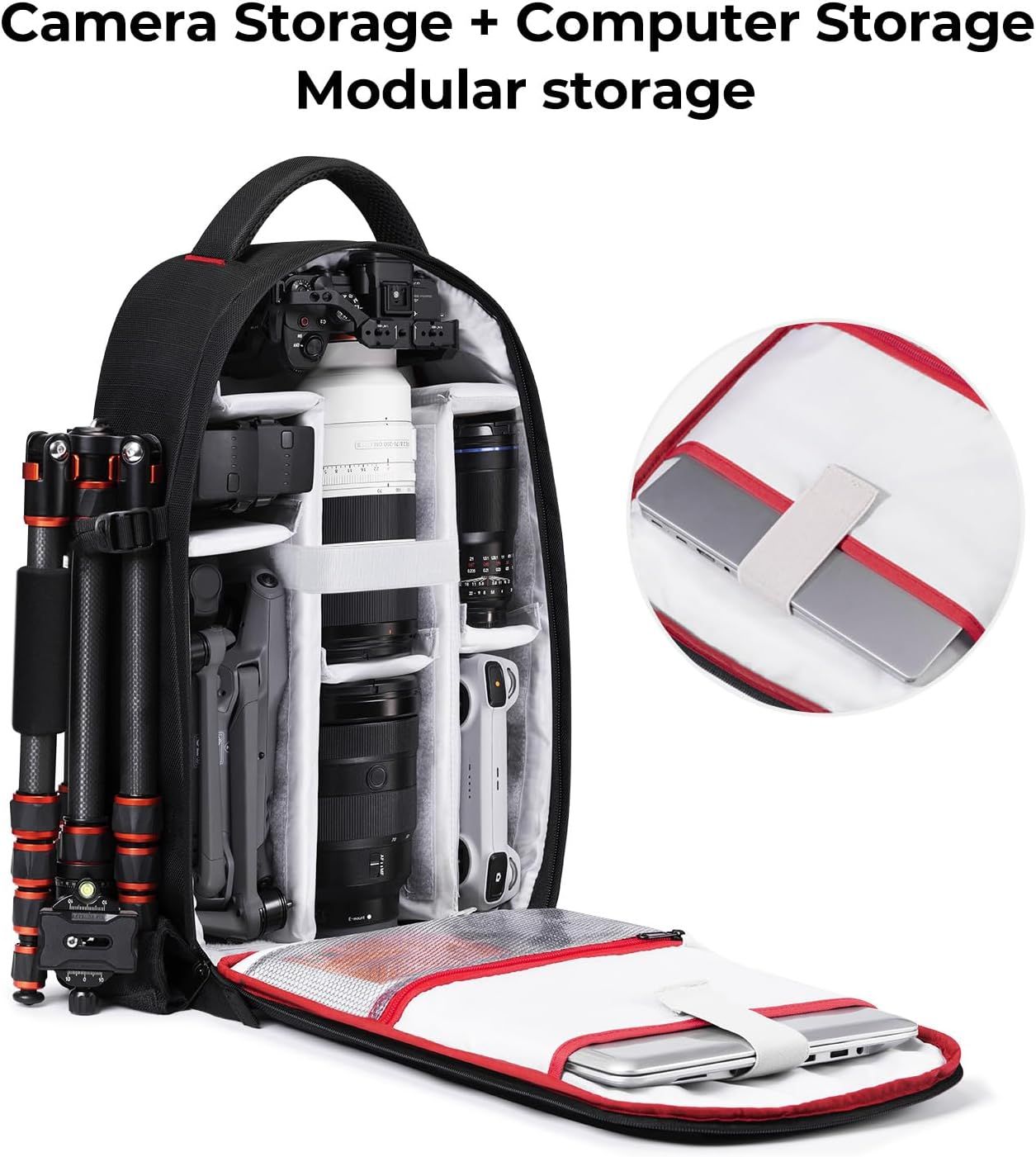 18L Waterproof-Resistant Photography Bag with Laptop Compartment, Black &amp; Red