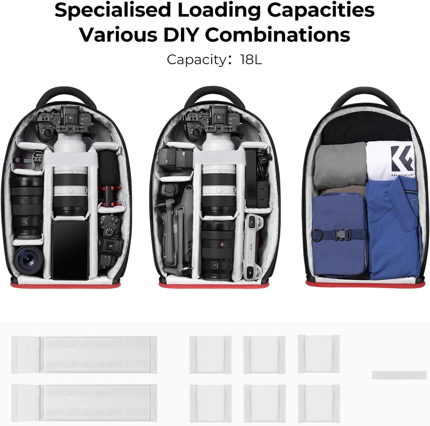 18L Waterproof-Resistant Photography Bag with Laptop Compartment, Black &amp; Red