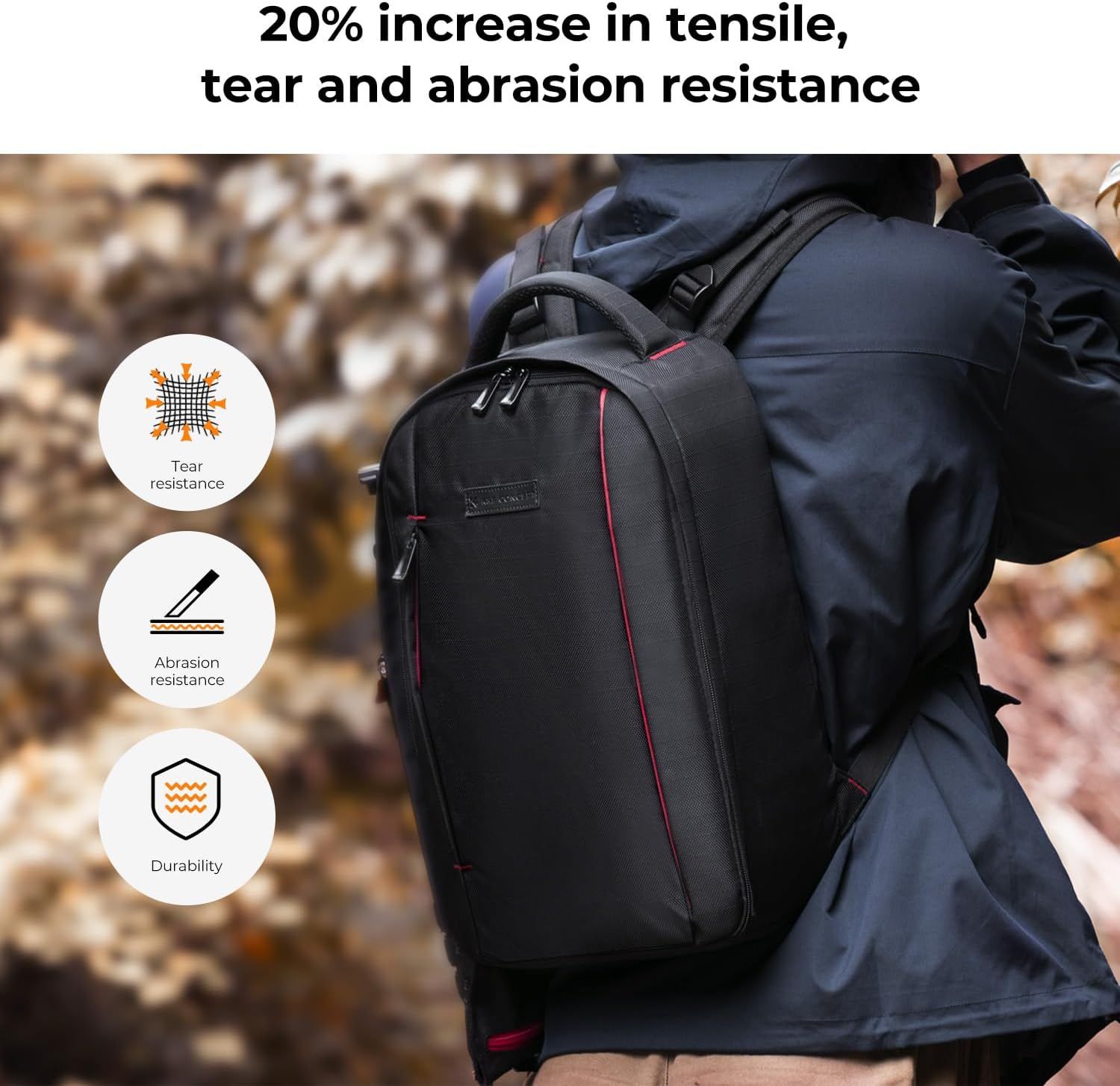 18L Waterproof-Resistant Photography Bag with Laptop Compartment, Black &amp; Red