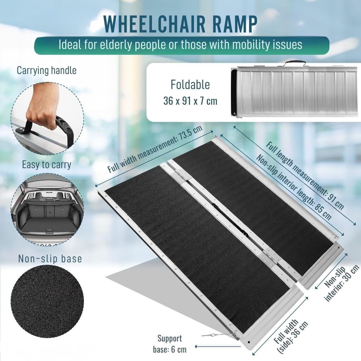 Folding Portable Wheelchair Ramp Lightweight Aluminium Mobility Access Ramp