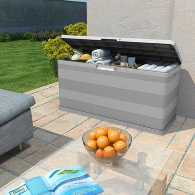 Garden Storage Box Grey 117 x 45 x 56 cm, Outdoor Deck Box, Patio Furniture &amp; Cushion Storage