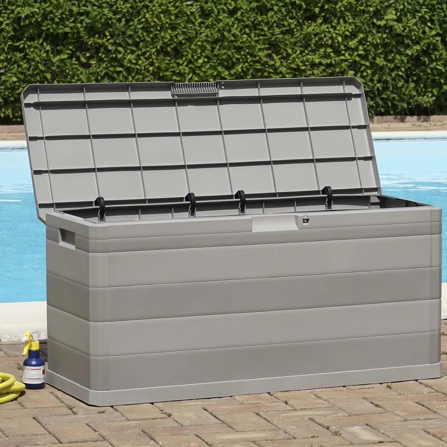 Garden Storage Box Grey 117 x 45 x 56 cm, Outdoor Deck Box, Patio Furniture &amp; Cushion Storage