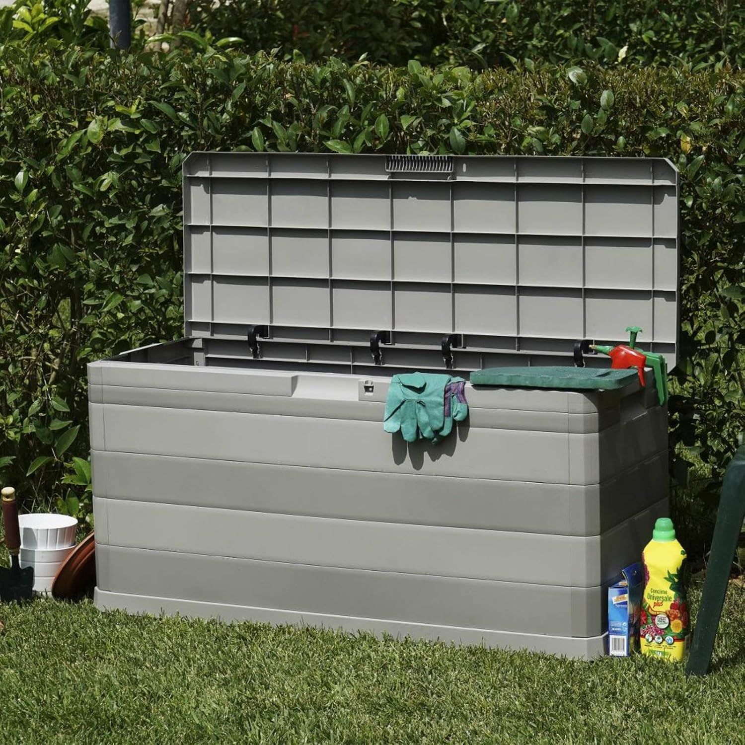 Garden Storage Box Grey 117 x 45 x 56 cm, Outdoor Deck Box, Patio Furniture &amp; Cushion Storage