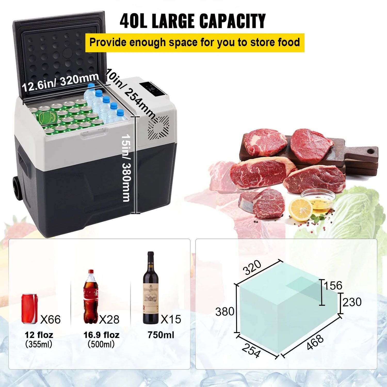 Portable 40L Car Refrigerator &amp; Freezer – 12V/24V DC and 100–240V AC, Model CX40