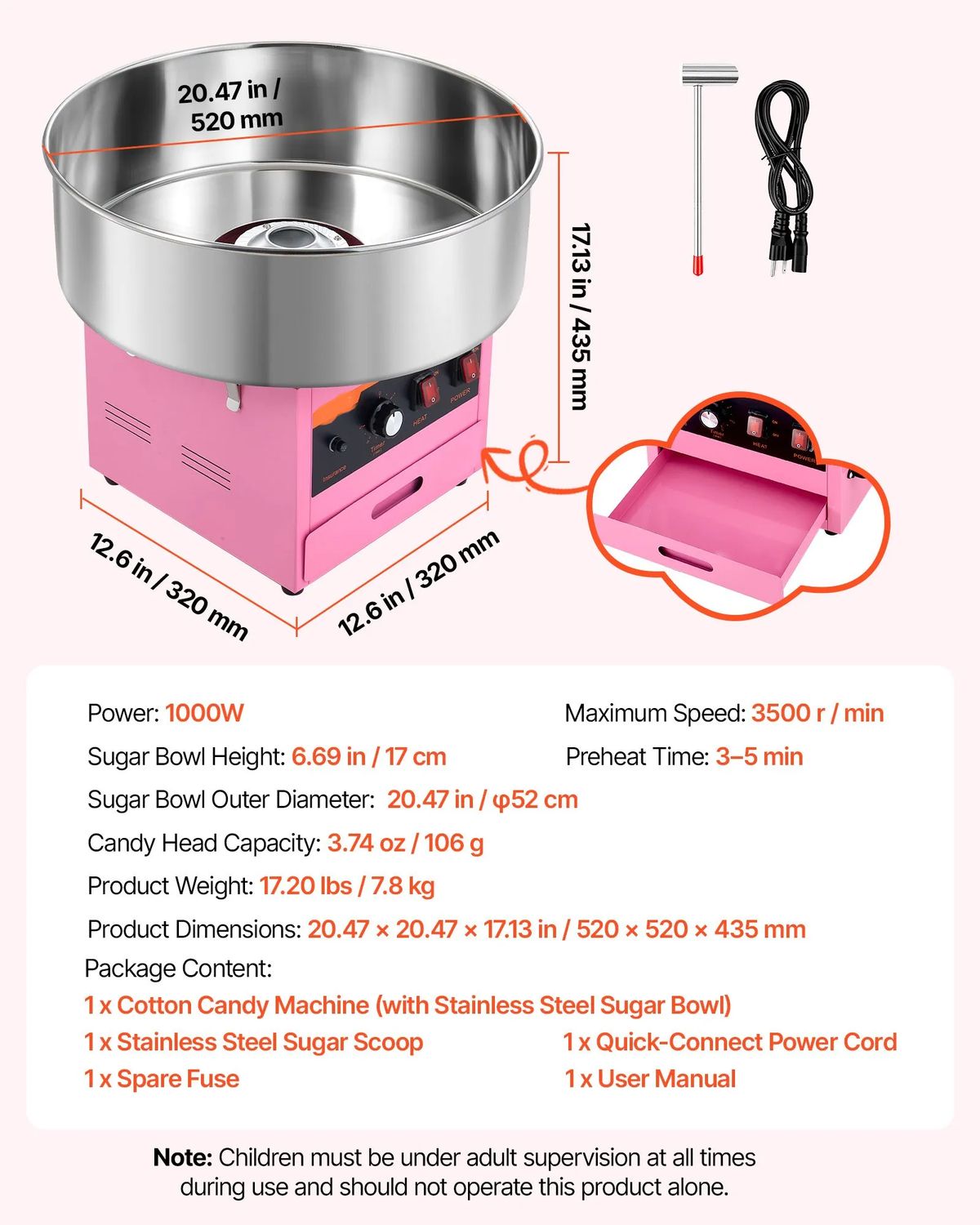 Professional 1000W Commercial Cotton Candy Machine – AK-609A