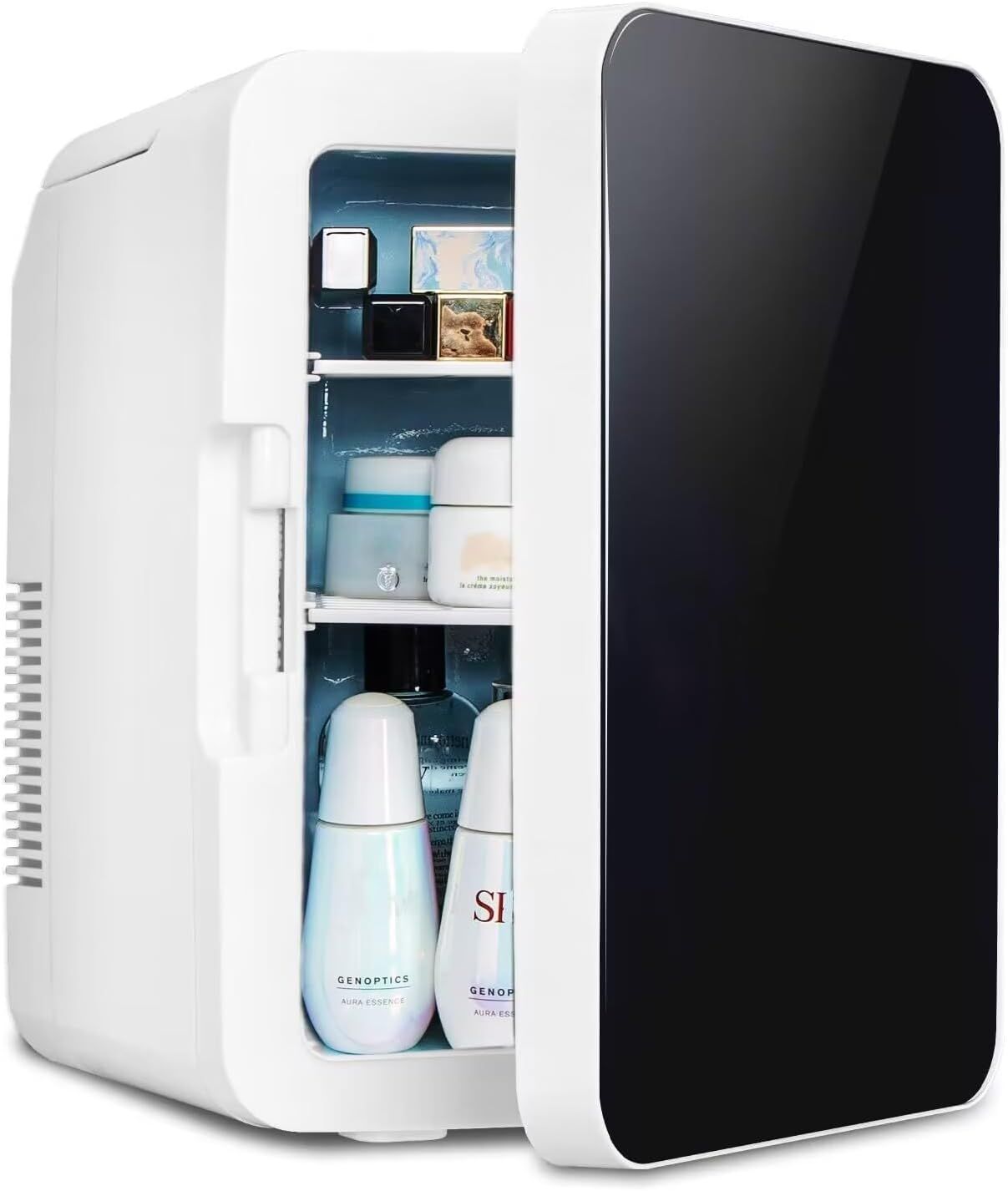Portable Beauty Mini Fridge — 10L Capacity, 12 Cans, AC/DC Powered, Quiet Operation, Skincare Cosmetic Cooler for Bedroom, Office &amp; Car — Black, Energy Class F