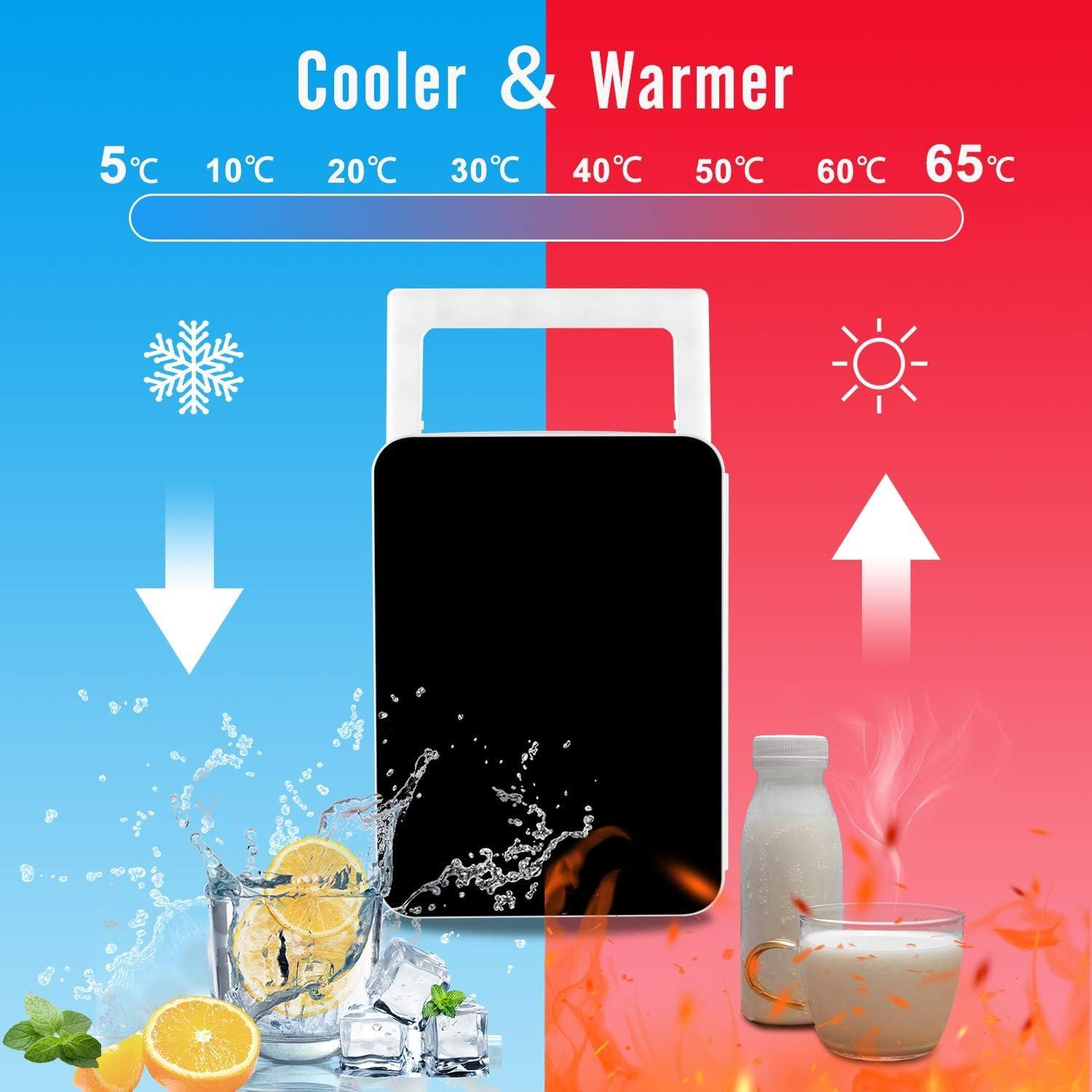 Portable Beauty Mini Fridge — 10L Capacity, 12 Cans, AC/DC Powered, Quiet Operation, Skincare Cosmetic Cooler for Bedroom, Office &amp; Car — Black, Energy Class F