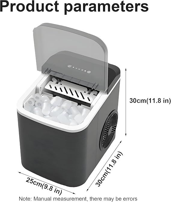 Countertop Ice Maker Machine 12kg/24h, Portable Electric Ice Cube Maker with 6-Minute Ice, 2 Ice Sizes &amp; Self-Cleaning
