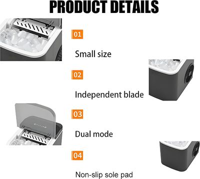 Countertop Ice Maker Machine 12kg/24h, Portable Electric Ice Cube Maker with 6-Minute Ice, 2 Ice Sizes &amp; Self-Cleaning