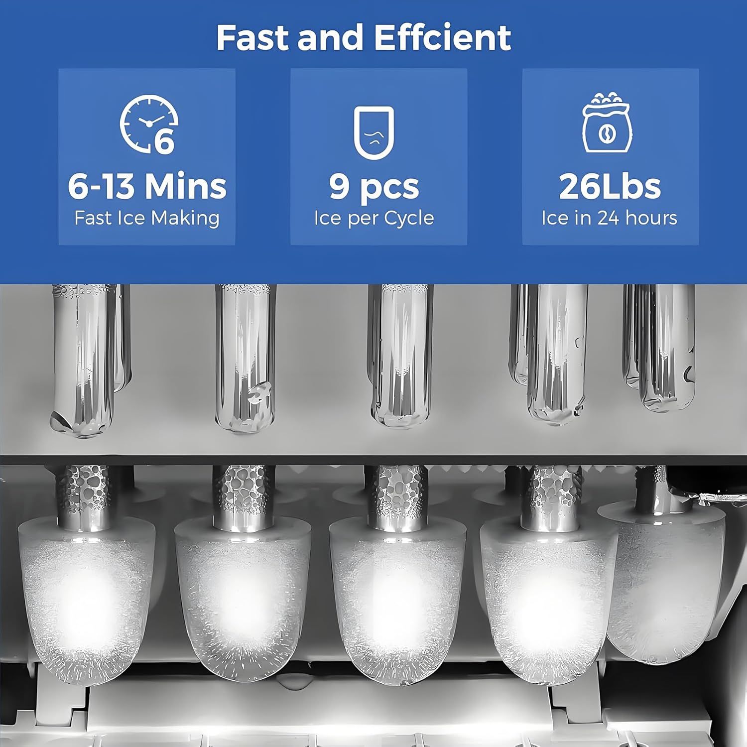 Countertop Ice Maker Machine 12kg/24h, Portable Electric Ice Cube Maker with 6-Minute Ice, 2 Ice Sizes &amp; Self-Cleaning