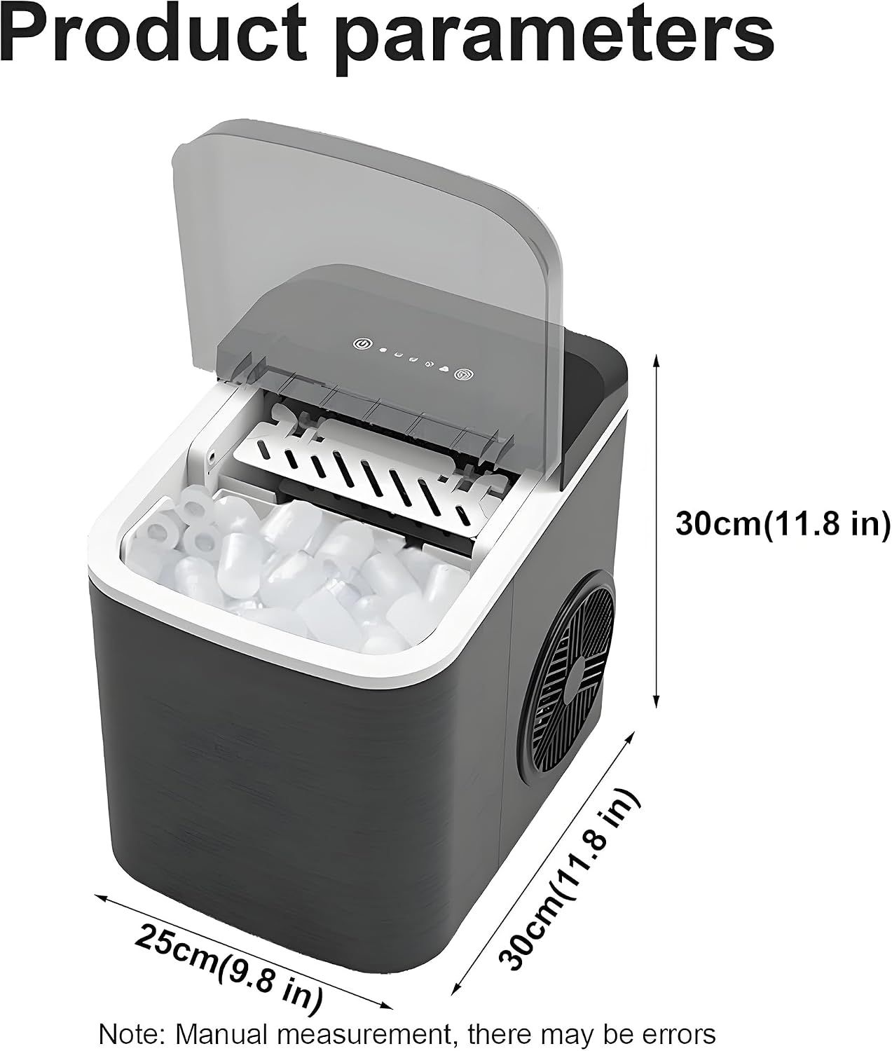 Countertop Ice Maker Machine 12kg/24h, Portable Electric Ice Cube Maker with 6-Minute Ice, 2 Ice Sizes &amp; Self-Cleaning