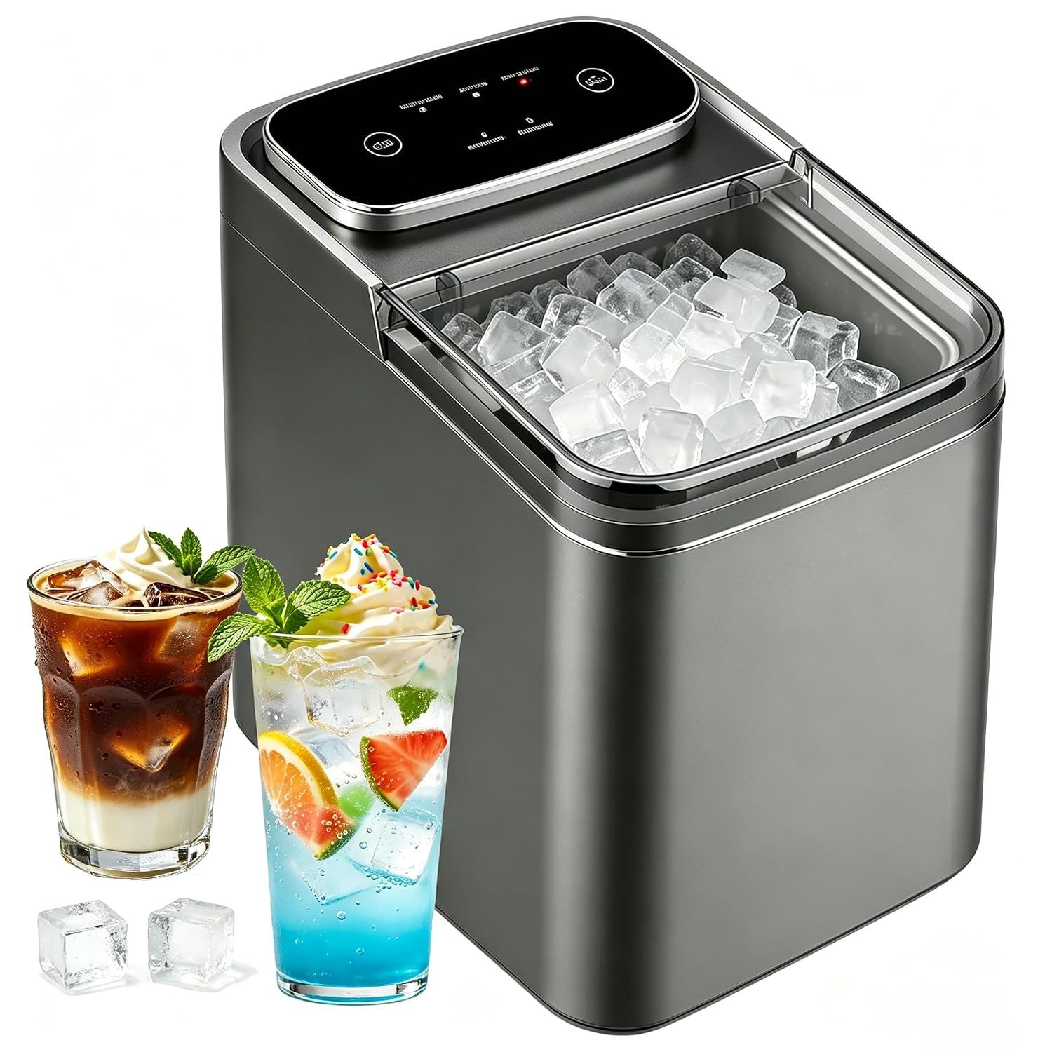 Portable Countertop Ice Maker Machine – 12kg/24H, 2 Ice Sizes, Self-Cleaning Function