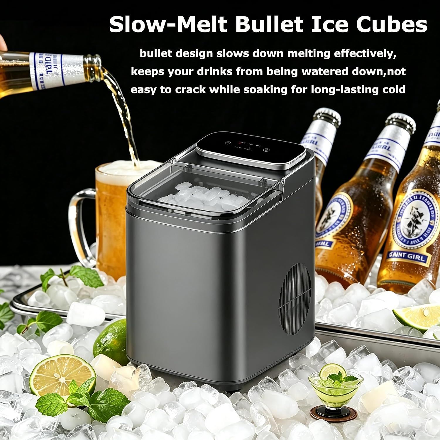 Portable Countertop Ice Maker Machine – 12kg/24H, 2 Ice Sizes, Self-Cleaning Function