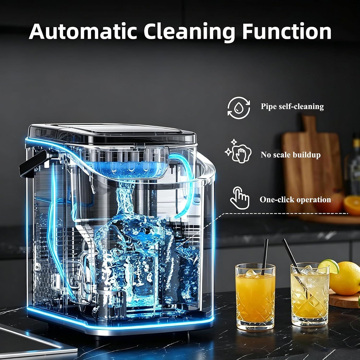 Portable Countertop Ice Maker Machine – 12kg/24H, 2 Ice Sizes, Self-Cleaning Function