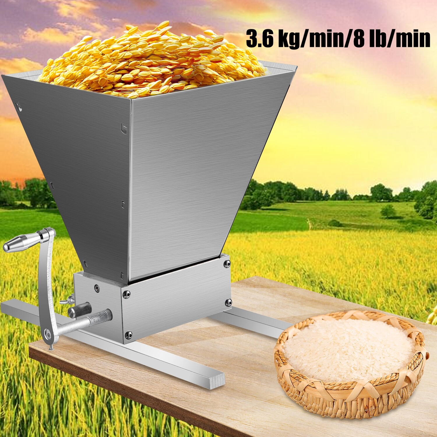 2-Roller Home Brew Grain Mill Grinder – 8lbs/Min High-Speed Malt Crusher