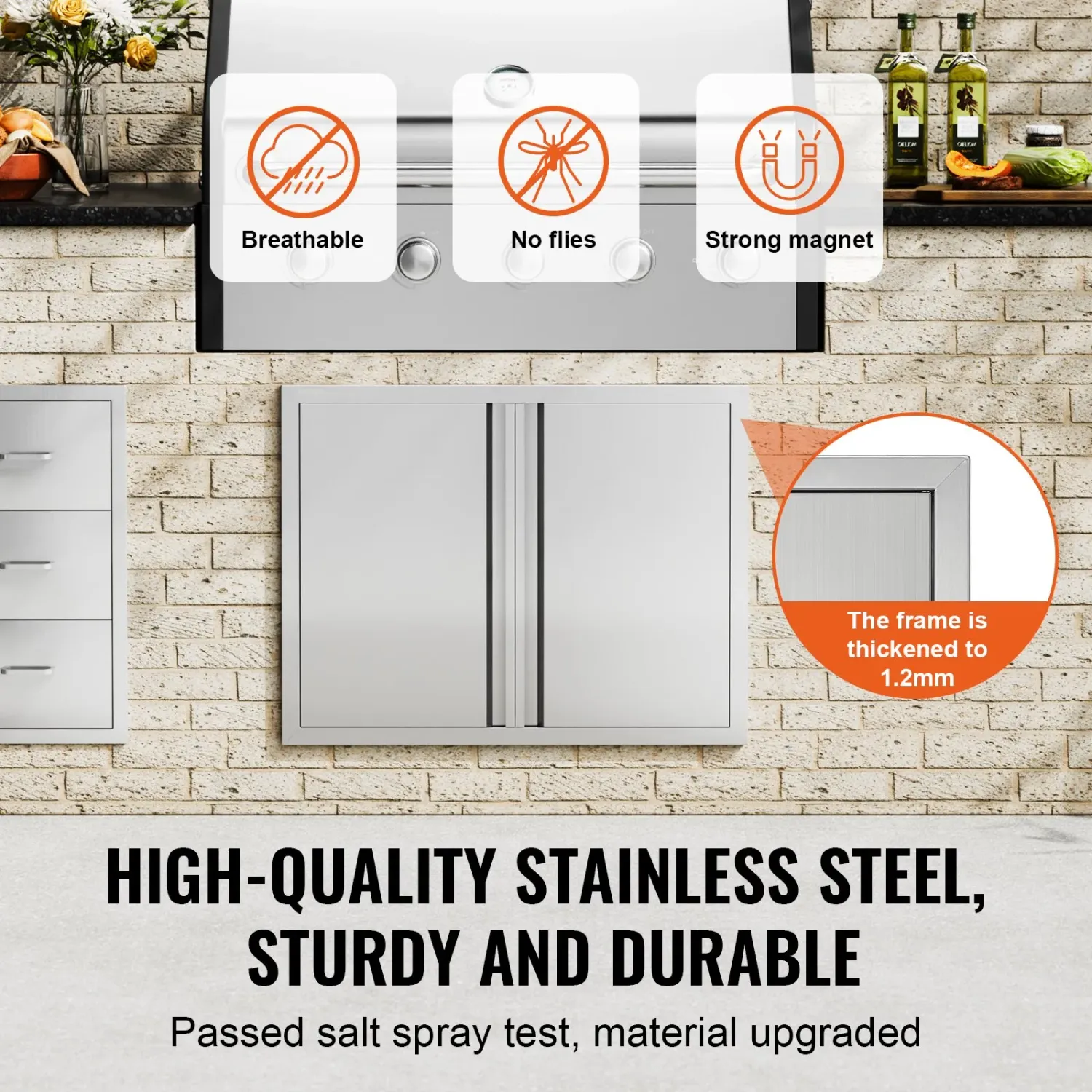 BBQ Access Door 31 x 24 Inch, Double Stainless Steel Outdoor Kitchen Cabinet Door with Recessed Handles for Grill Island