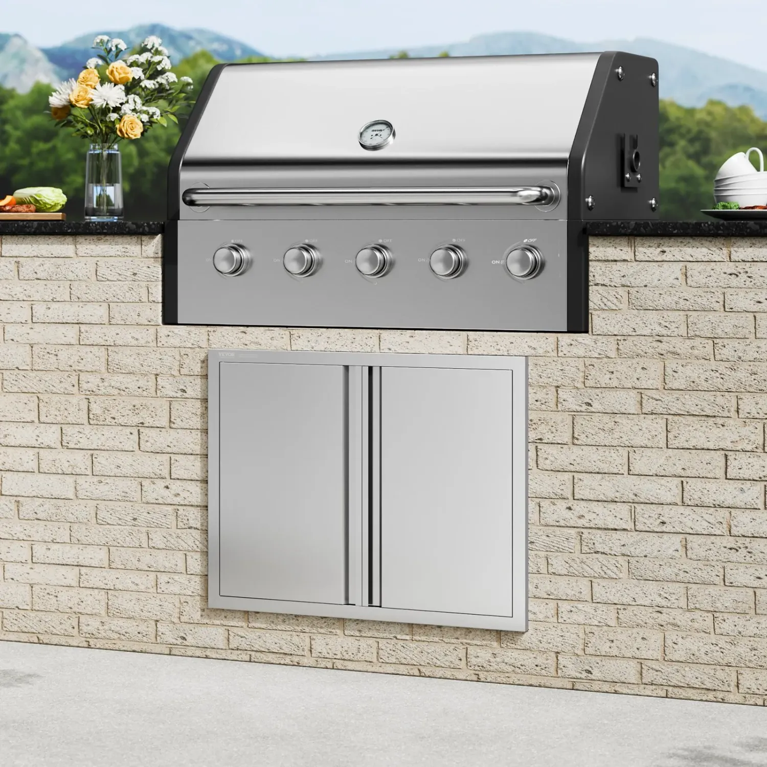 BBQ Access Door 31 x 24 Inch, Double Stainless Steel Outdoor Kitchen Cabinet Door with Recessed Handles for Grill Island