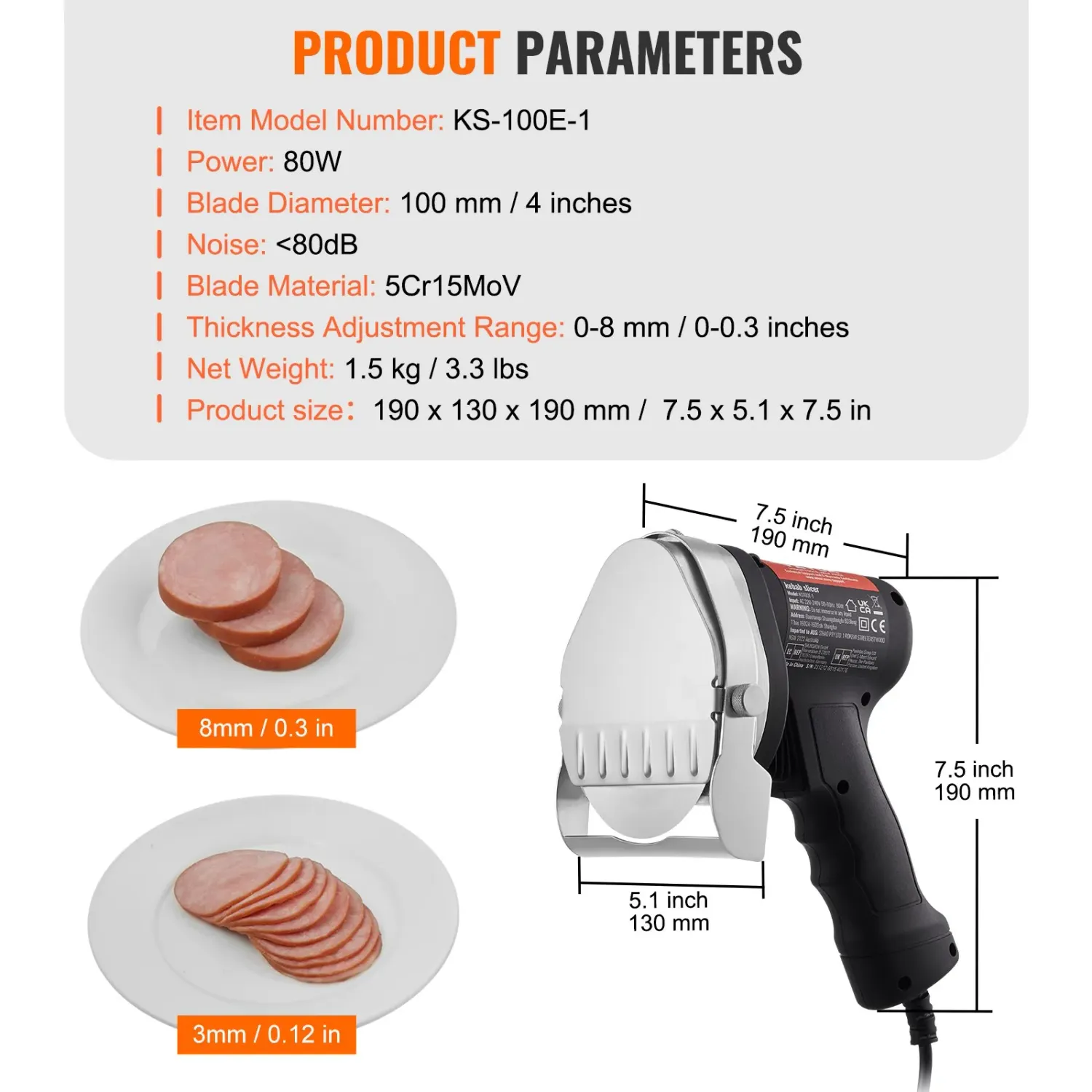 80W Commercial Electric Shawarma and Gyro Meat Slicer