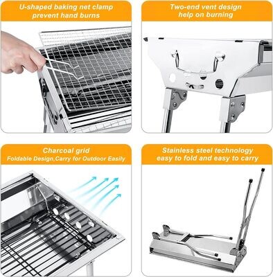 Outdoor Picnic Patio Cooking Folding Charcoal Bbq Grill Stainless Steel