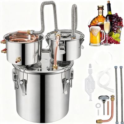 Stainless Steel Alcohol Distillation Kit with Copper Condenser &amp; Thumper Keg