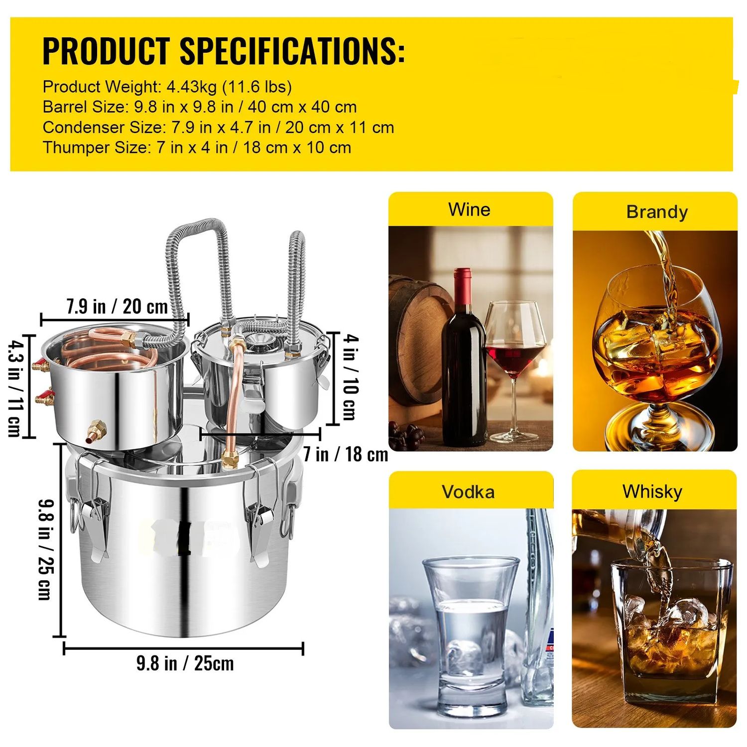 Stainless Steel Alcohol Distillation Kit with Copper Condenser &amp; Thumper Keg