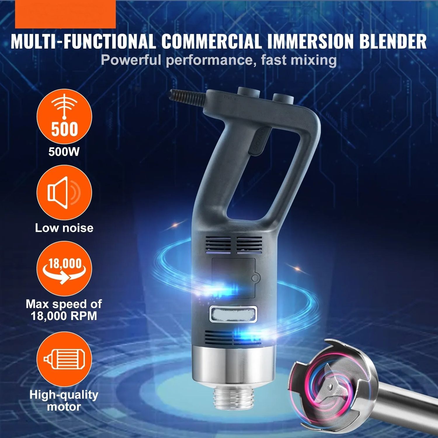 Commercial Immersion Blender 500W Heavy Duty