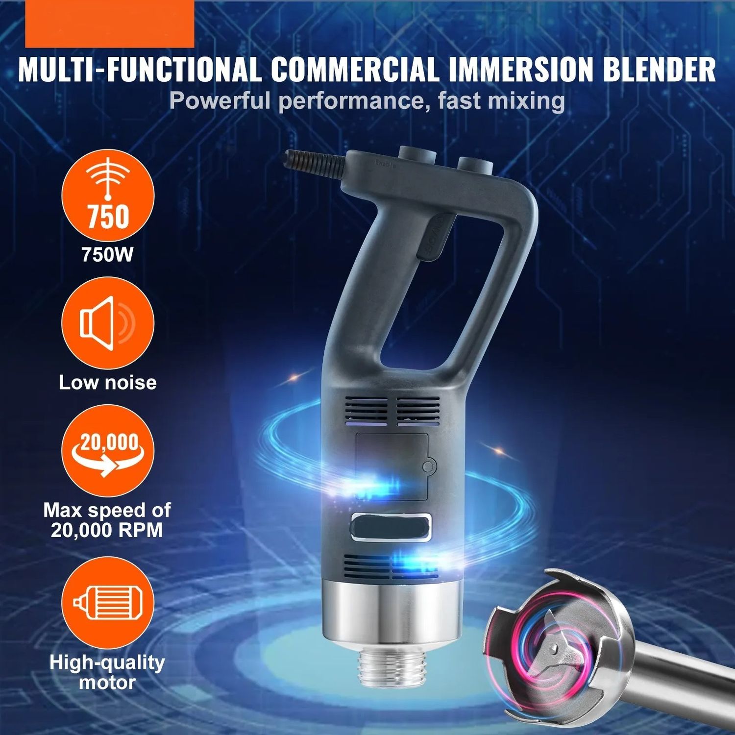 Commercial Immersion Blender 750W Heavy Duty