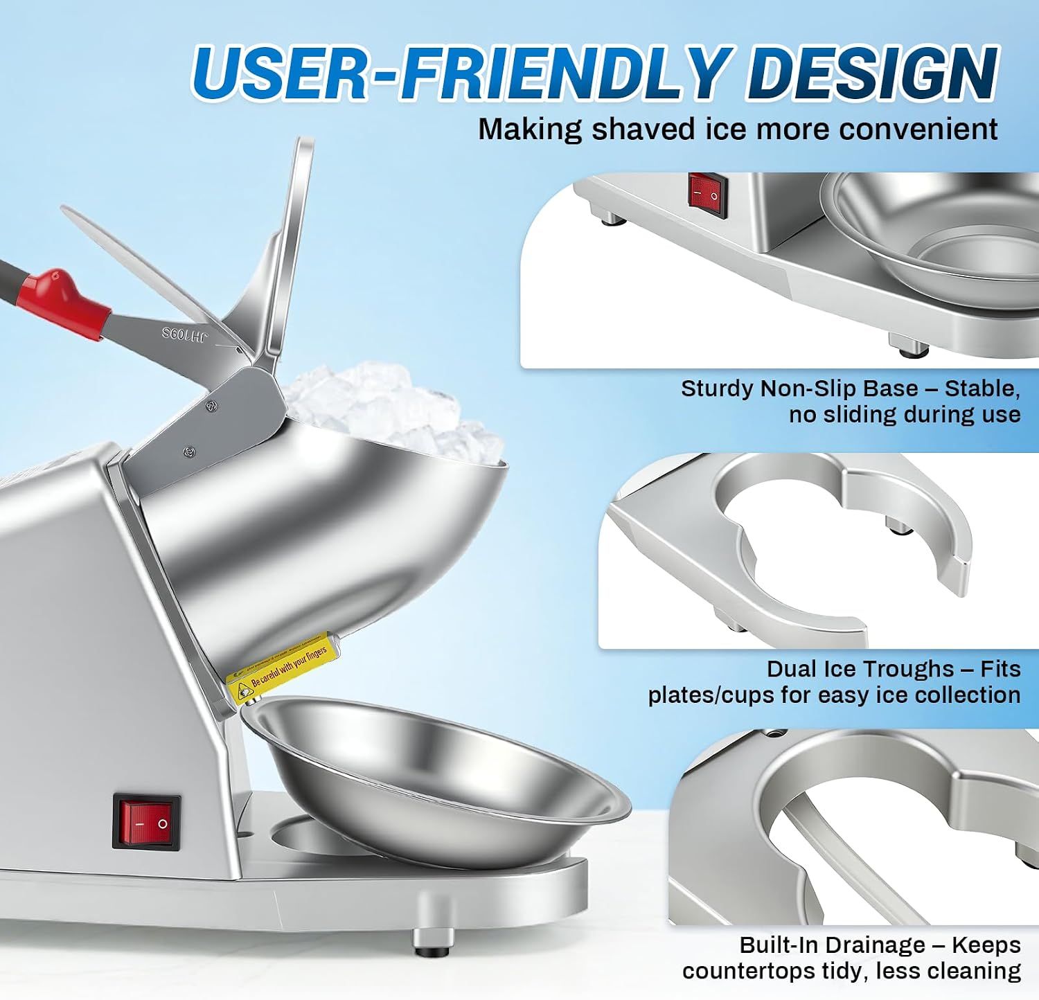 Electric Ice Crusher 300W Stainless Steel Machine with 2 Blades