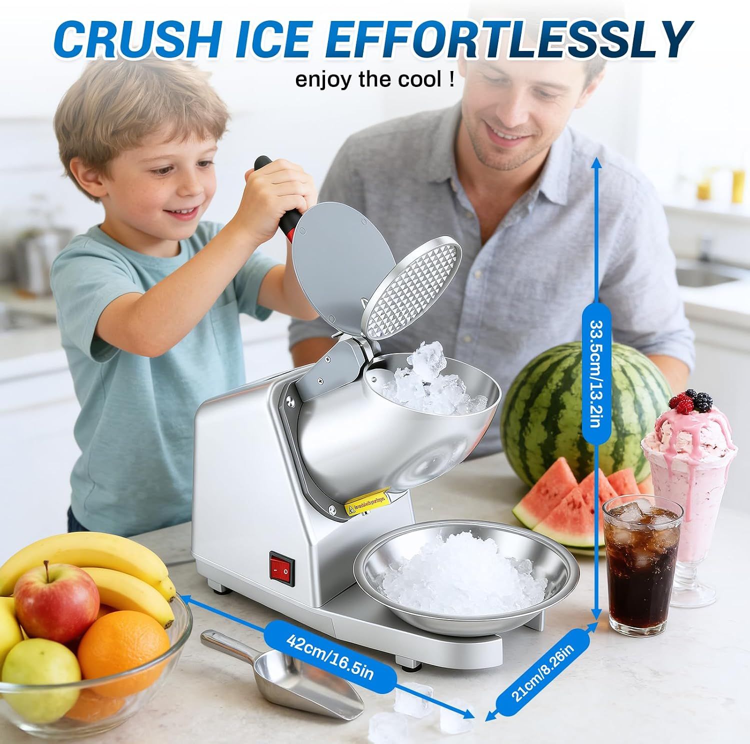 Electric Ice Crusher 300W Stainless Steel Machine with 2 Blades