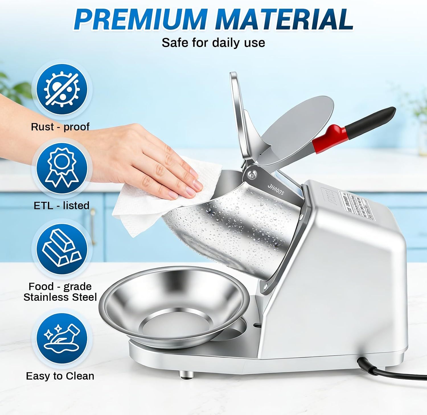 Electric Ice Crusher 300W Stainless Steel Machine with 2 Blades