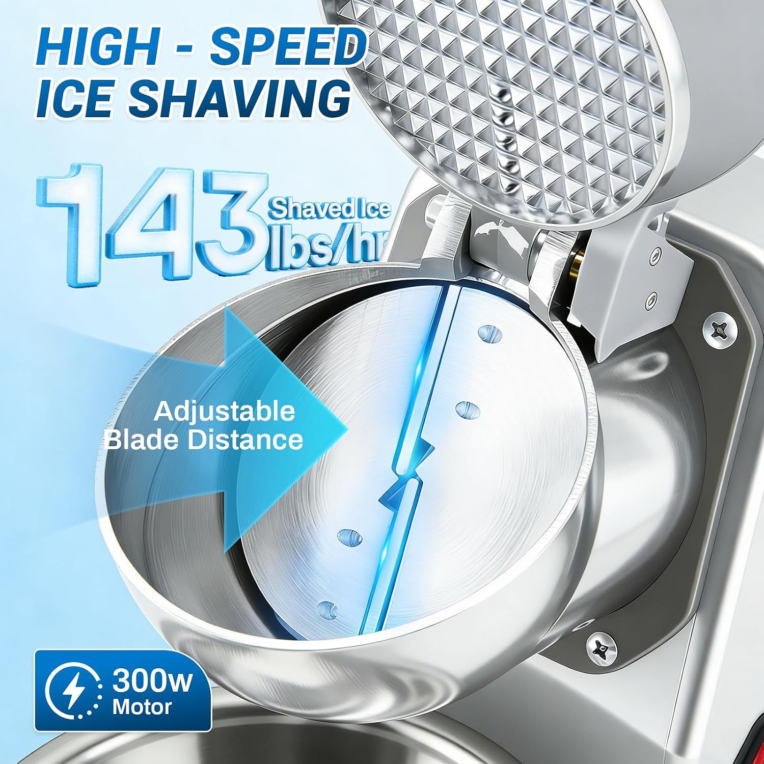 Electric Ice Crusher 300W Stainless Steel Machine with 2 Blades