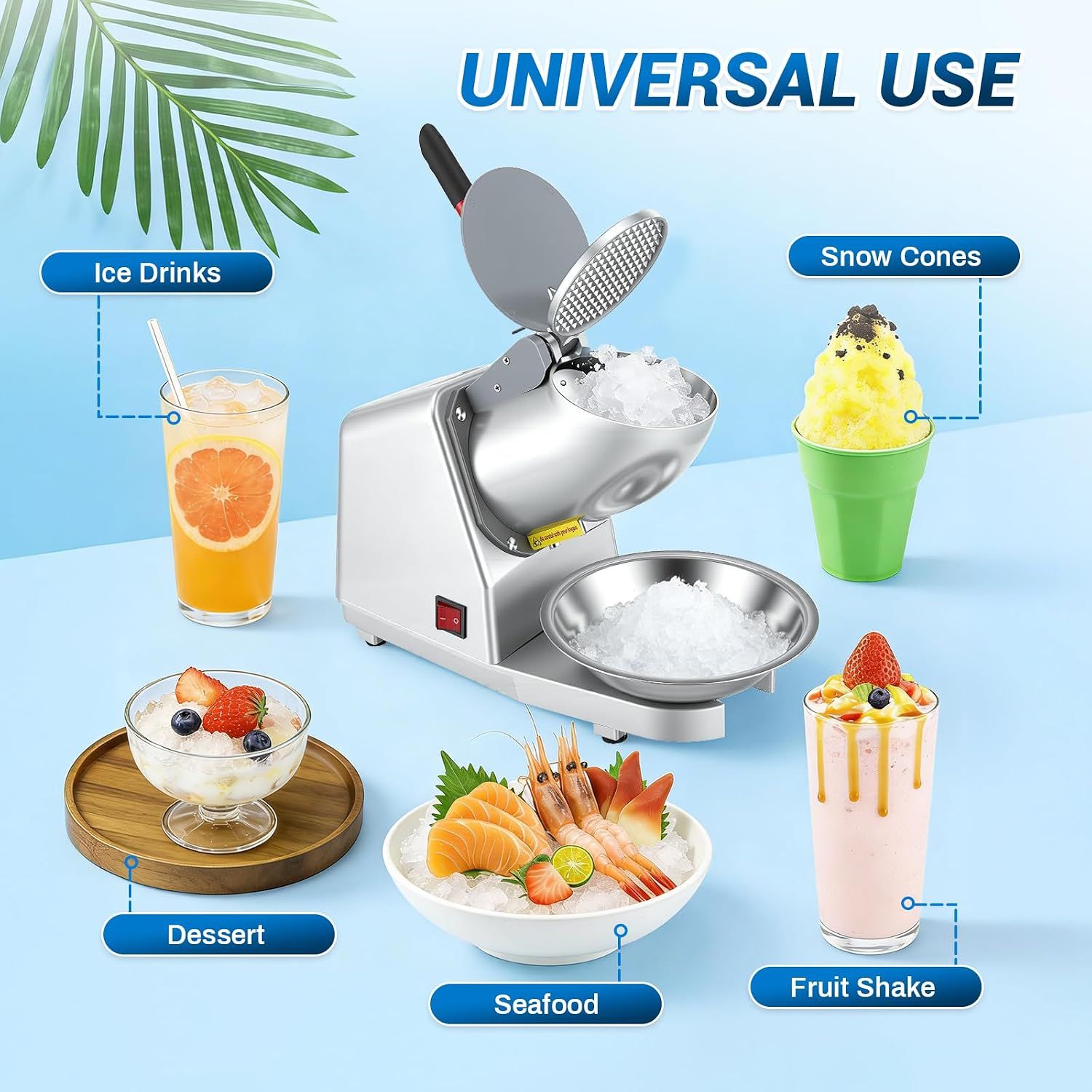 Electric Ice Crusher 300W Stainless Steel Machine with 2 Blades