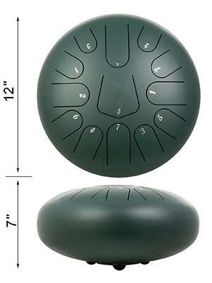12" 13-Note Pan Drum – Green Steel Tongue Handpan with Music Book for Melodic Play