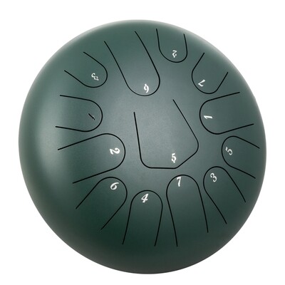 12" 13-Note Pan Drum – Green Steel Tongue Handpan with Music Book for Melodic Play
