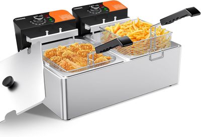 Commercial Electric Deep Fryer 5000W 20L Stainless Steel Countertop Fryer 2 Basket