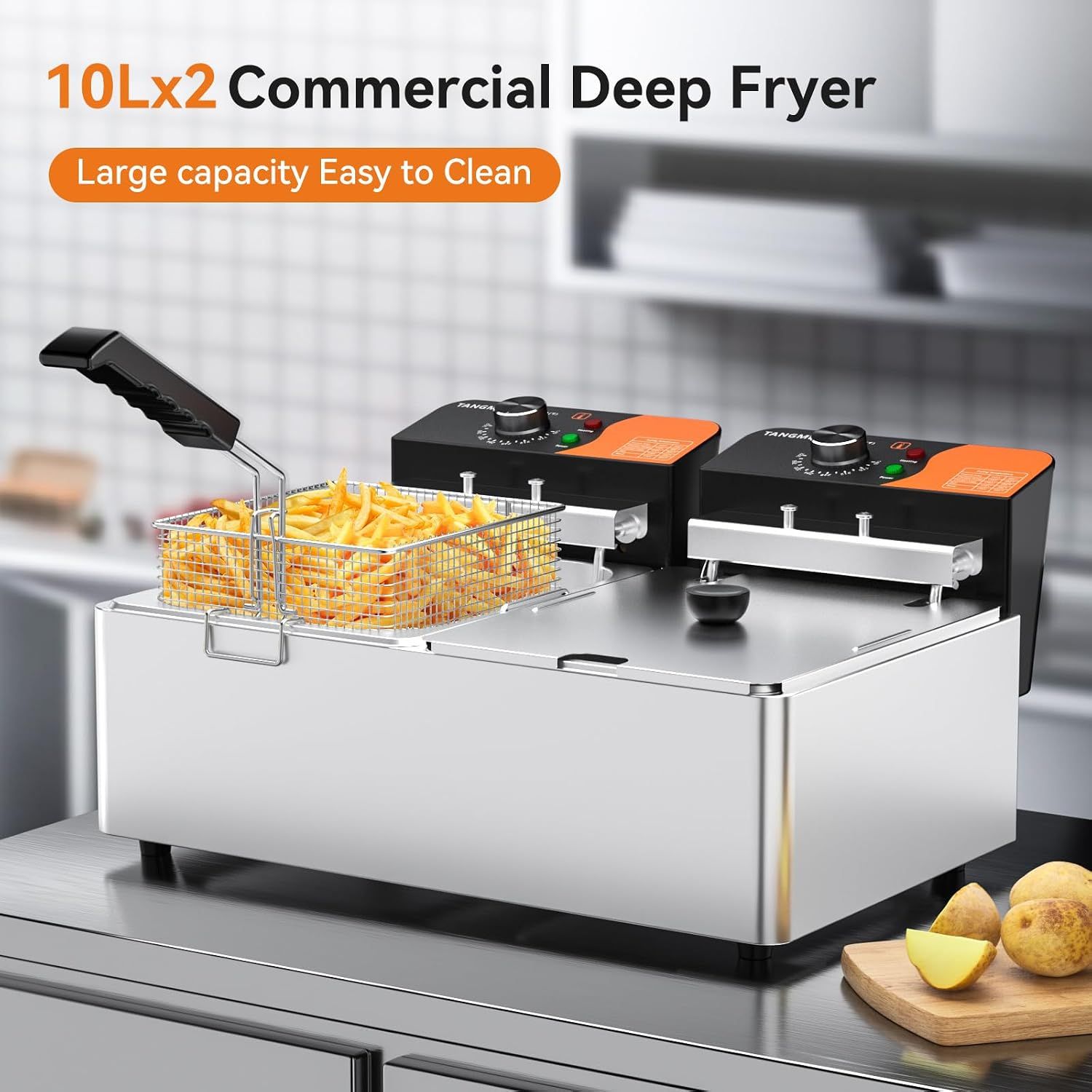 Commercial Electric Deep Fryer 5000W 20L Stainless Steel Countertop Fryer 2 Basket