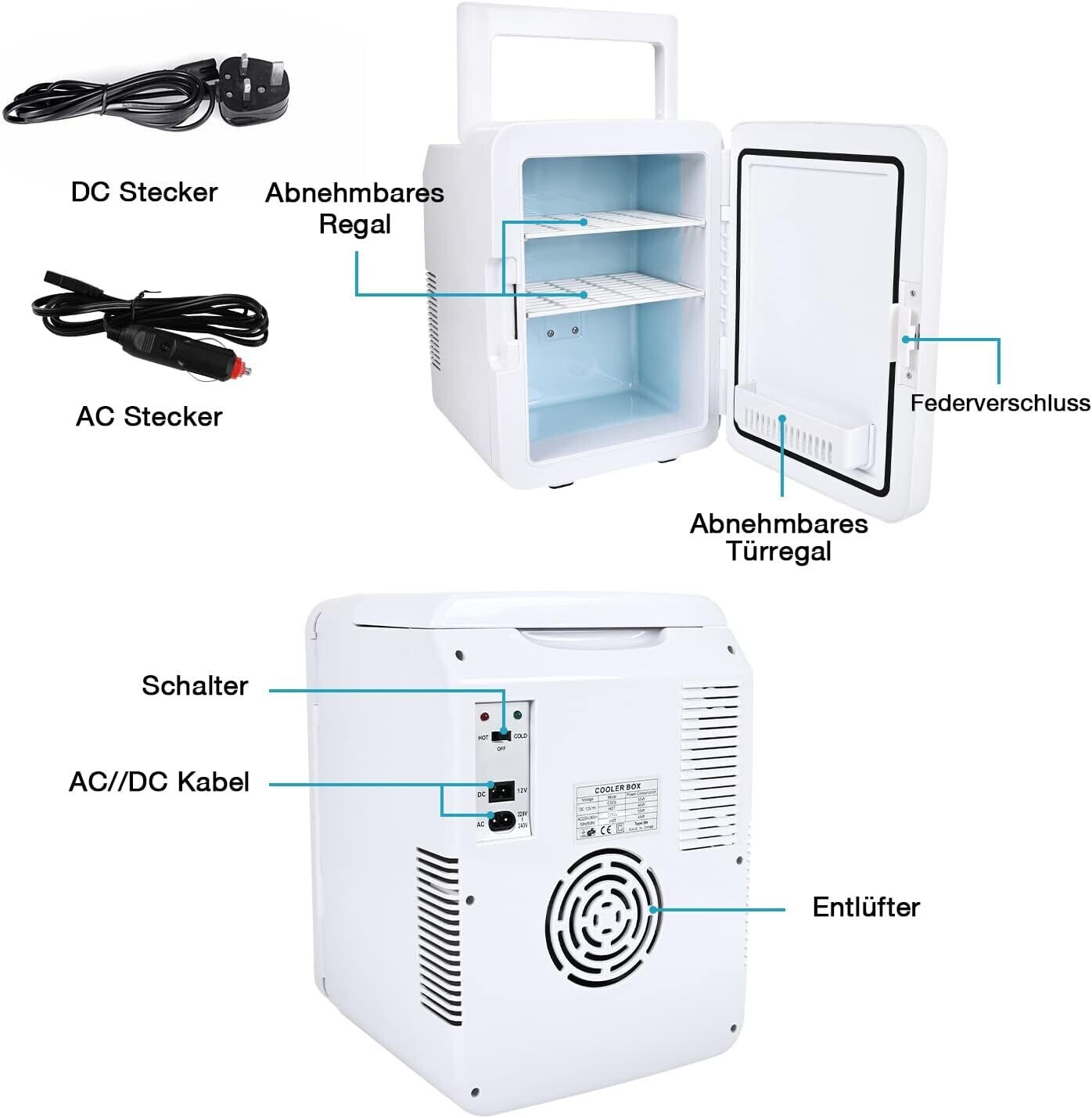 White Table Top Mini Fridge Ice Box Freezer 10l Drinks Cooler