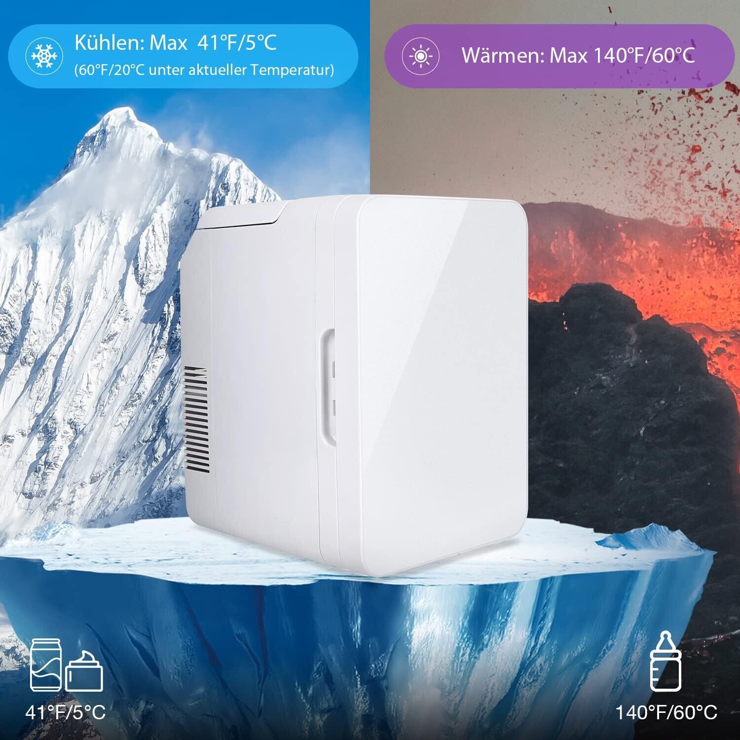 White Table Top Mini Fridge Ice Box Freezer 10l Drinks Cooler