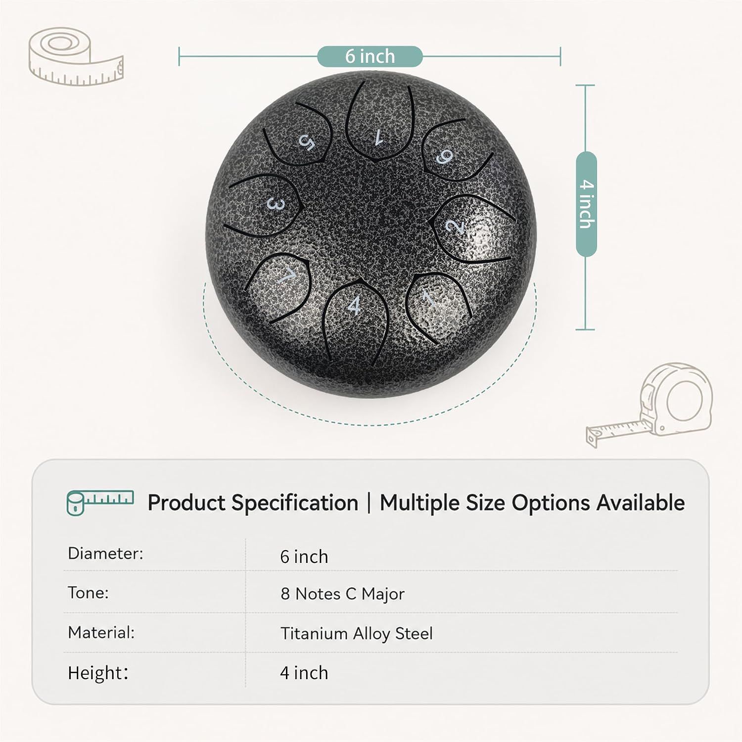 6-Inch Steel Tongue Drum in Silver