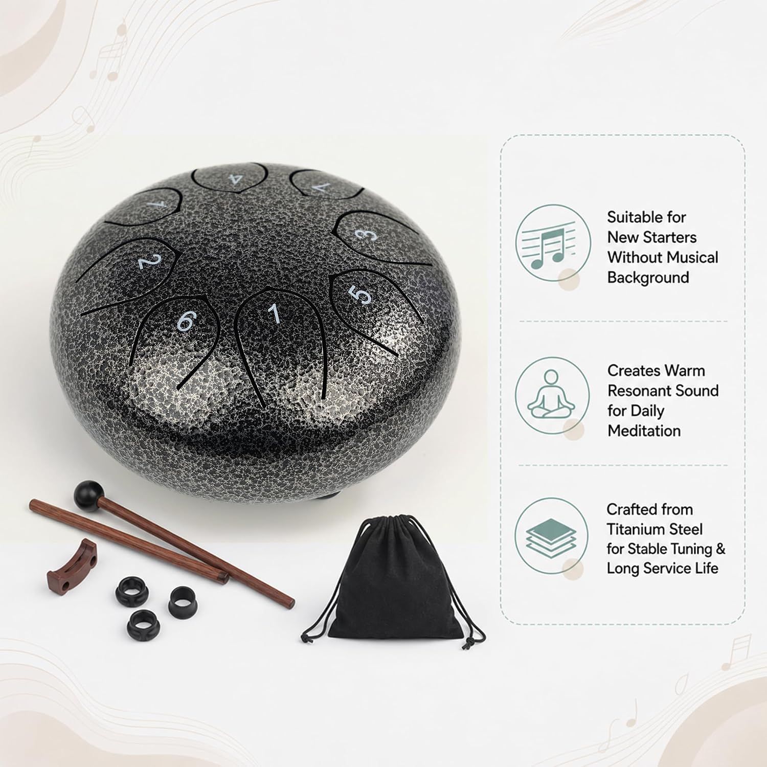 6-Inch Steel Tongue Drum in Silver