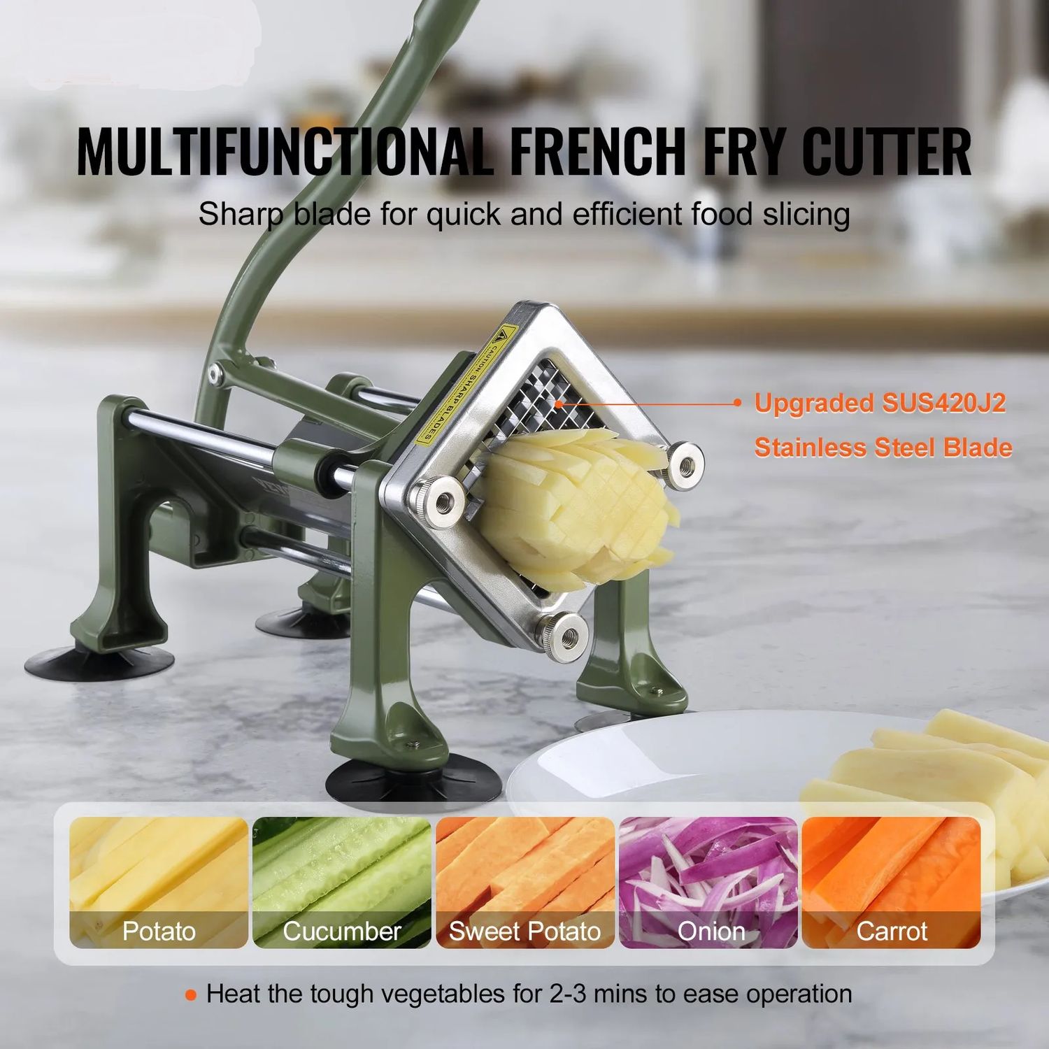 Potato Commercial French Fry Cutter – 1/2" &amp; 3/8" Stainless Steel Vegetable Slicer