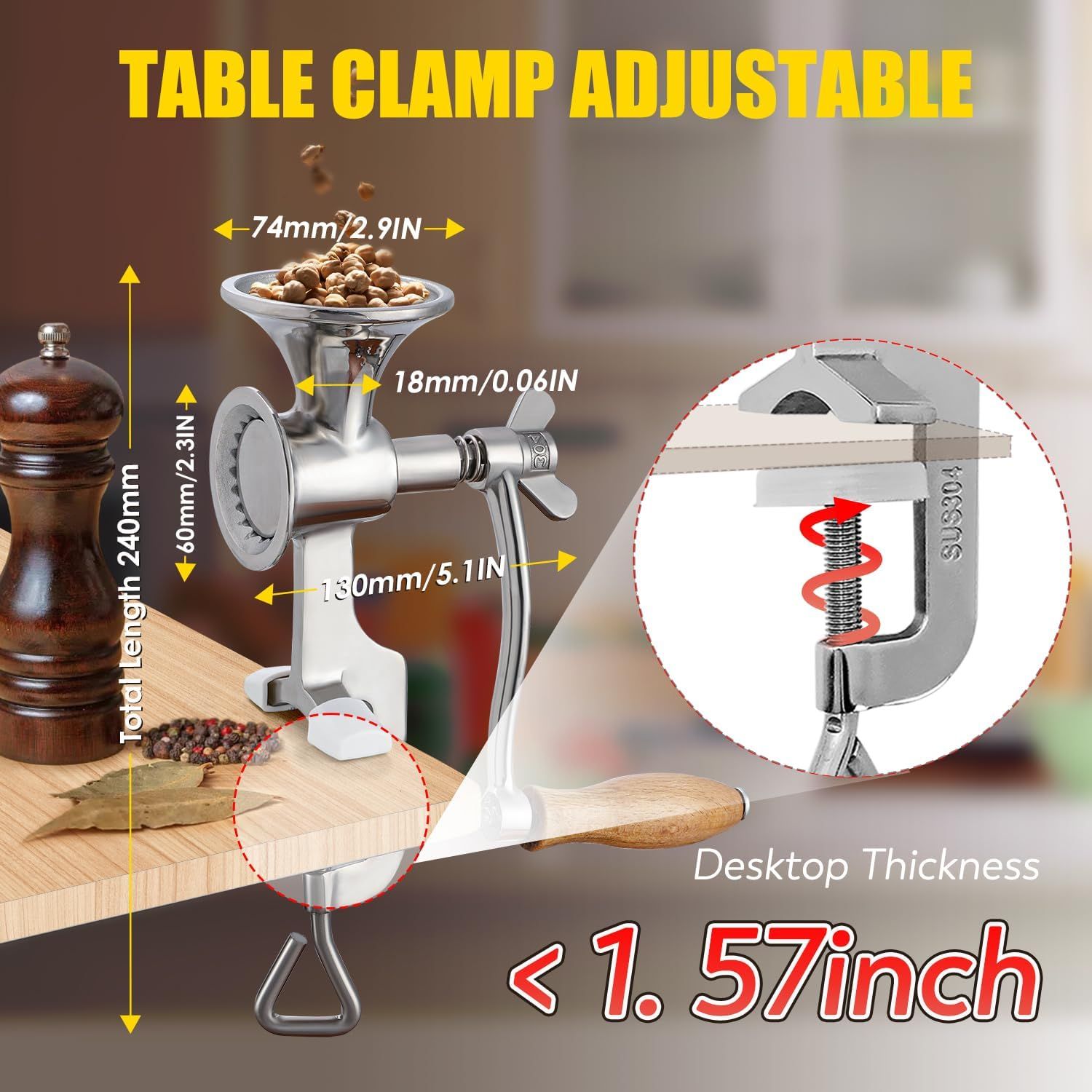 Manual Grain Grinder Stainless Steel Coffee Nut Spice Mill