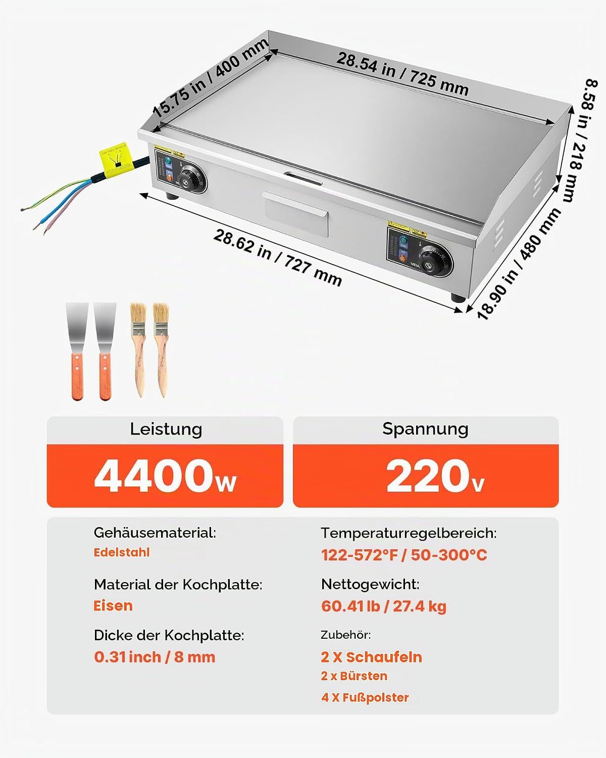 Electric Griddle 725mm Commercial Grill