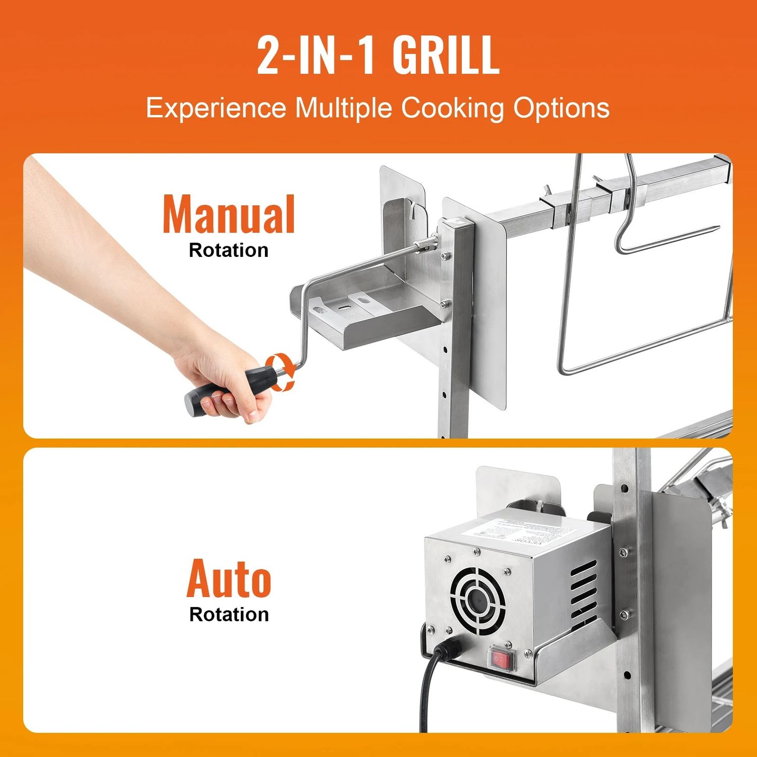 35 Inch Rotisserie Charcoal Grill with Electric Motor, Stainless Steel Spit Roaster BBQ with Lockable Wheels for Camping