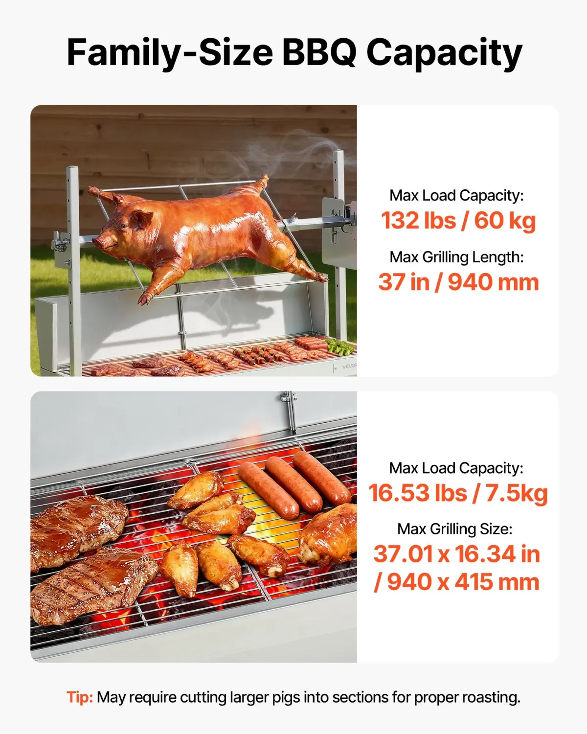 38W Electric Rotisserie Grill, 60kg Charcoal BBQ Spit Roaster with 7-Level Height Adjustment