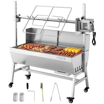 38W Electric Rotisserie Grill, 60kg Charcoal BBQ Spit Roaster with 7-Level Height Adjustment