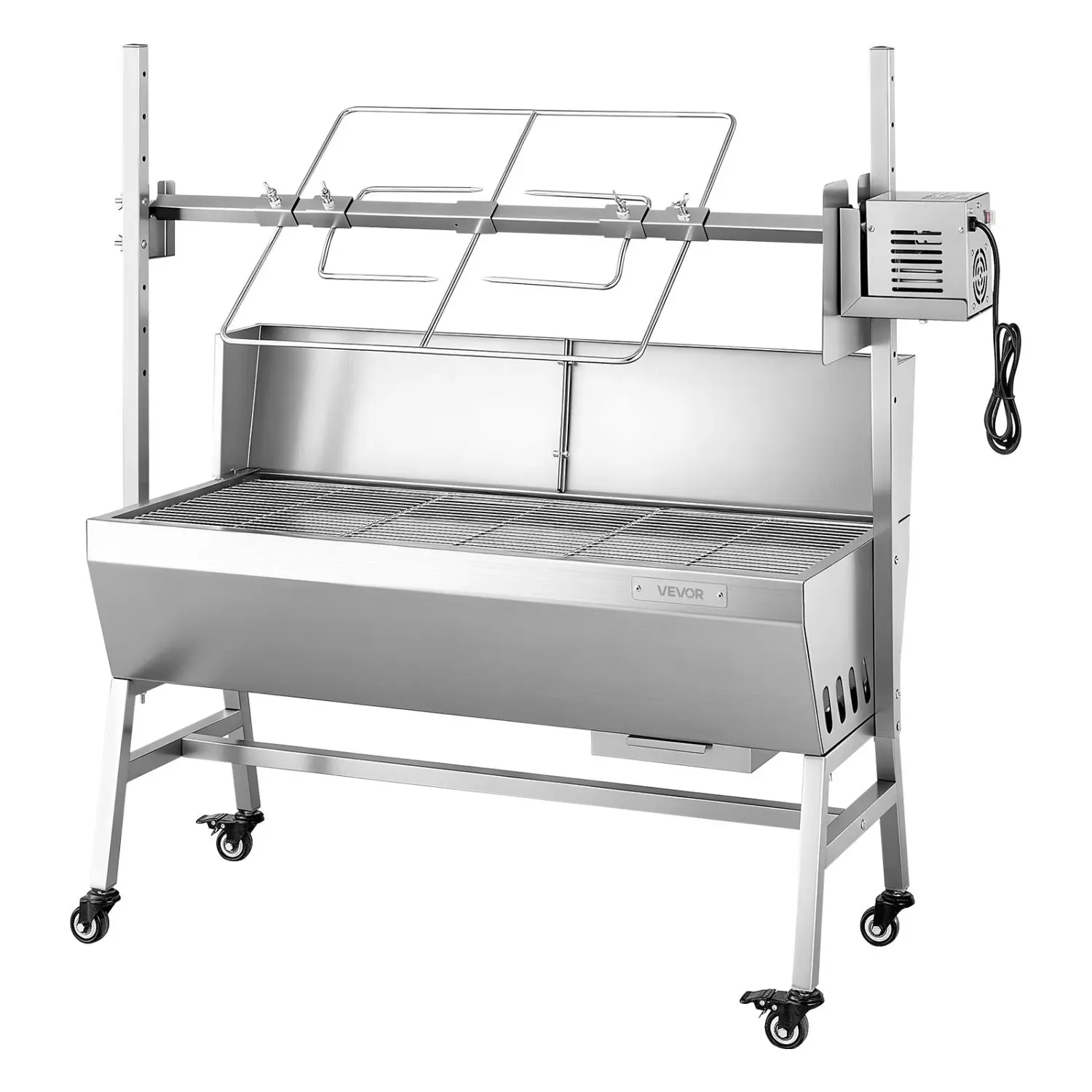 38W Electric Rotisserie Grill, 60kg Charcoal BBQ Spit Roaster with 7-Level Height Adjustment