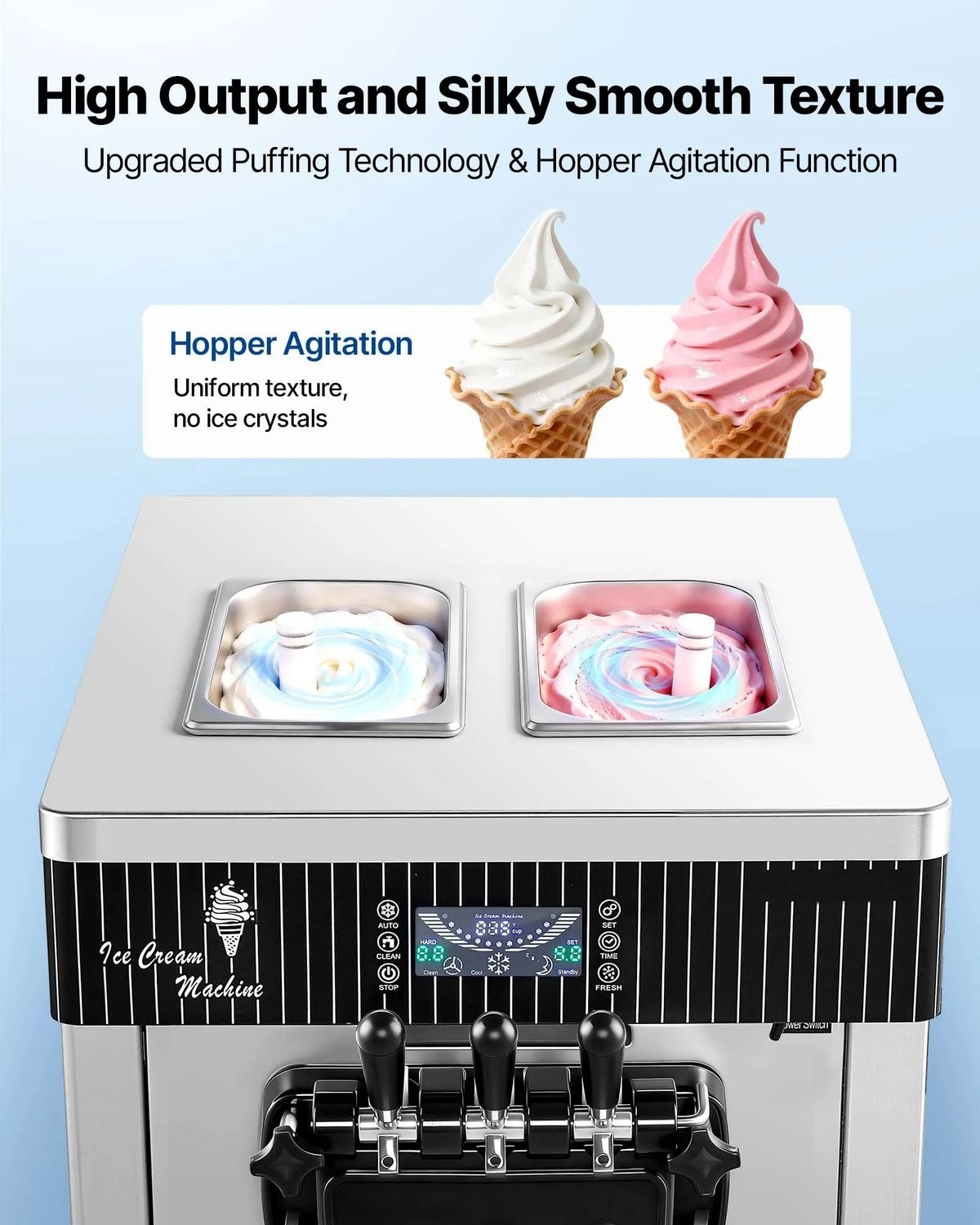 Commercial Soft Serve Ice Cream Machine 2200W 3 Flavor 28L/H Countertop Ice Cream Maker